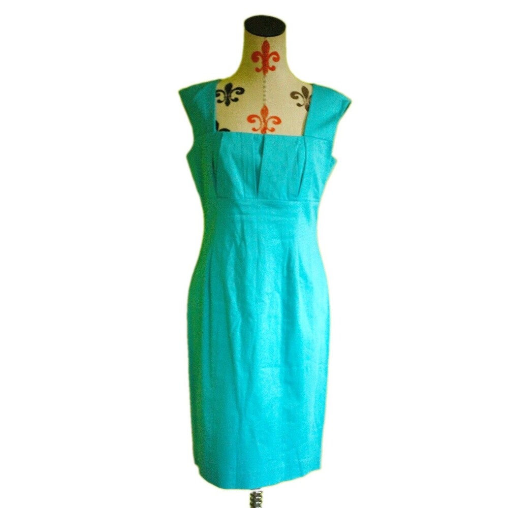 Calvin Klein Sz 10 Sleeveless Dress Pleated Front High Waist Light Blue Teal EUC